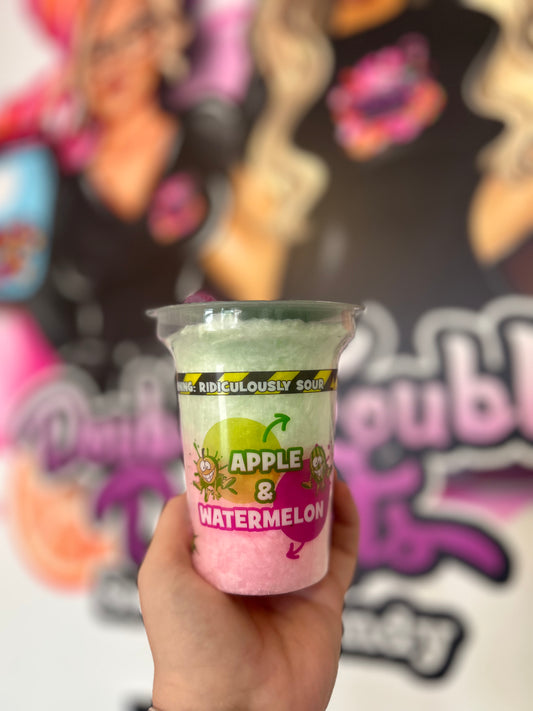 Apple and watermelon sour candy floss