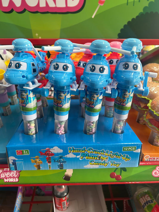 Hand-crack light-up plane candy toy