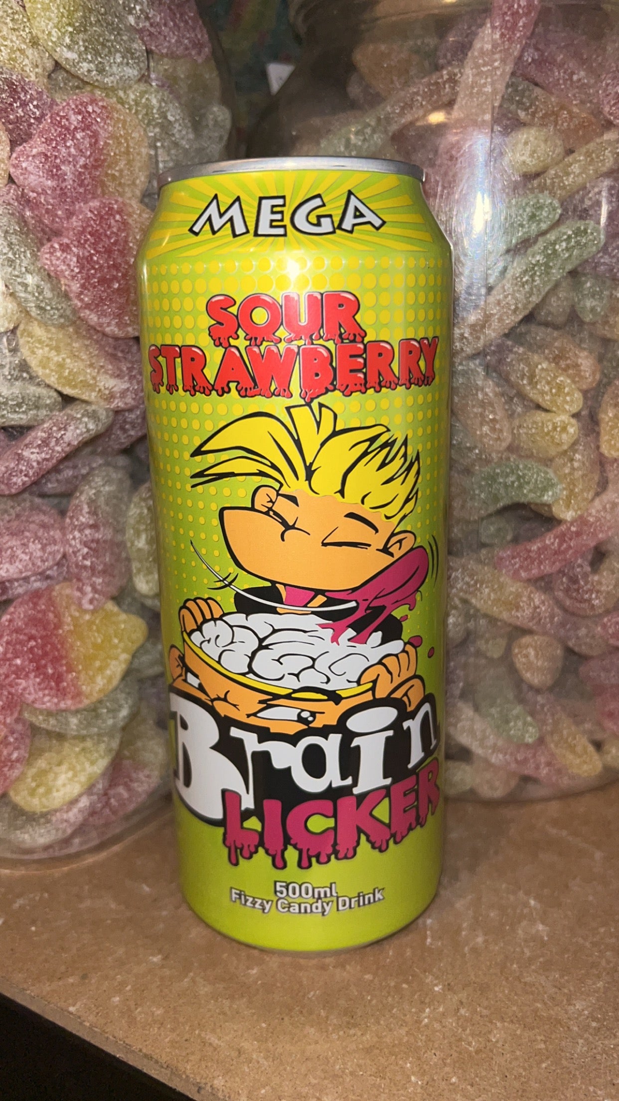 Sour strawberry brain licker can